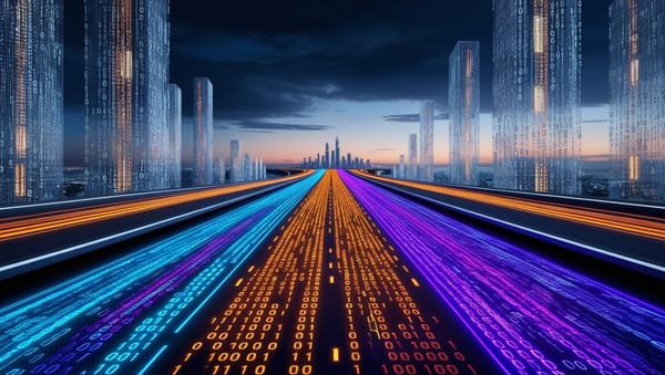 â€œIllustration of a neon data super-highway representing high-volume observability telemetry flow.